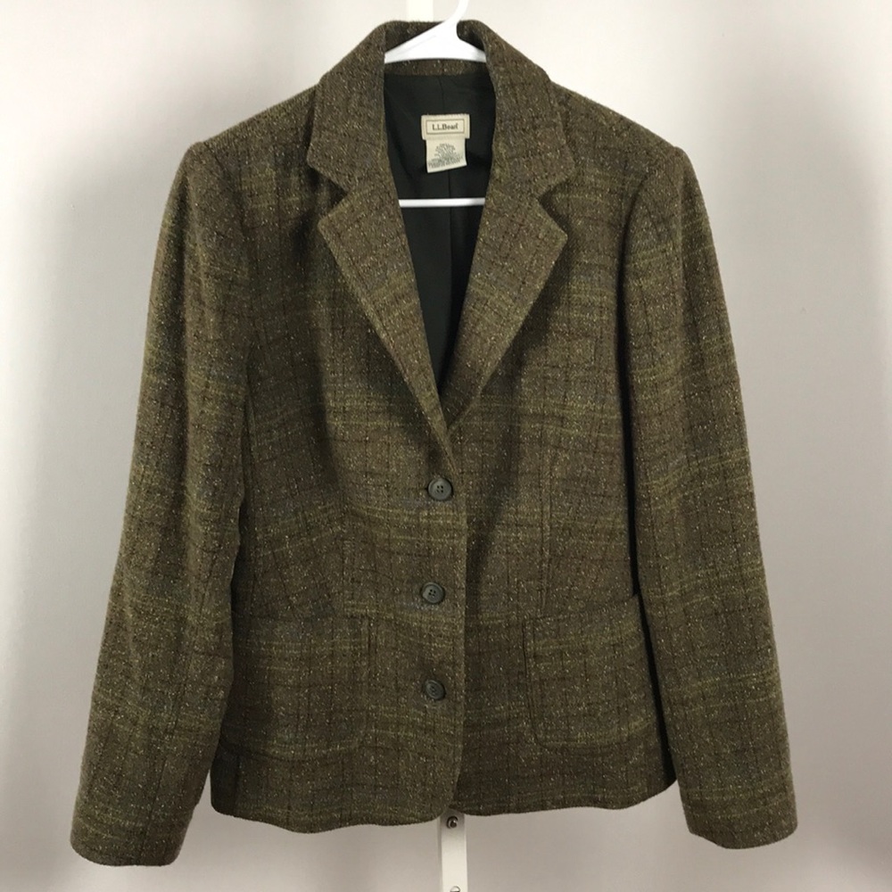 L.L. Bean Green plaid wool blazer jacket Medium